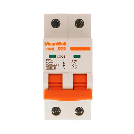 MeanWell MCB Interruttore Magnetotermico Automatico Curva C 2P 2M 10000A C40A AC 400V IP20 IEC60898-1