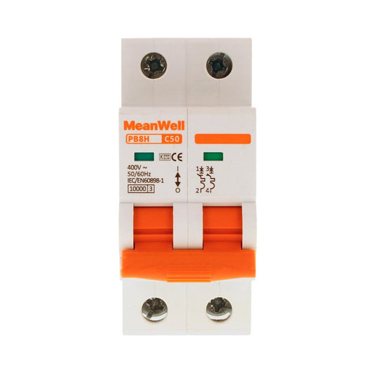 MeanWell MCB Interruttore Magnetotermico Automatico Curva C 2P 2M 10000A C50A AC 400V IP20 IEC60898-1