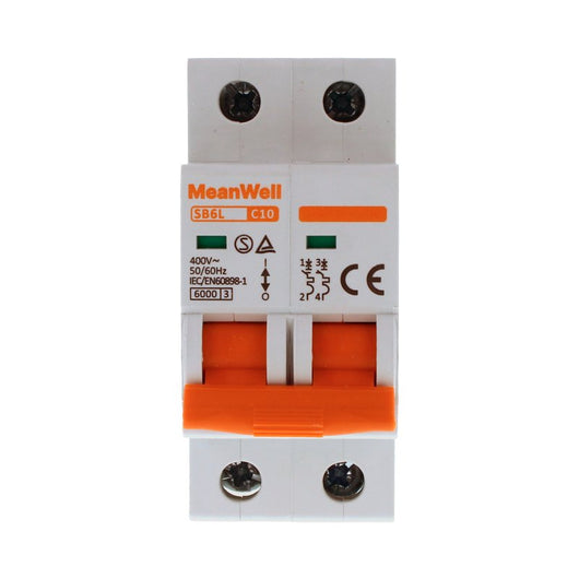 MeanWell MCB Interruttore Magnetotermico Automatico Curva C 2P 2M 6000A C10A AC 400V IP20 IEC60898-1