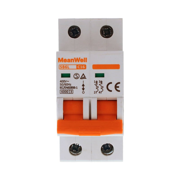 MeanWell MCB Interruttore Magnetotermico Automatico Curva C 2P 2M 6000A C16A AC 400V IP20 IEC60898-1