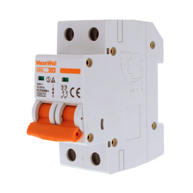 MeanWell MCB Interruttore Magnetotermico Automatico Curva C 2P 2M 6000A C16A AC 400V IP20 IEC60898-1