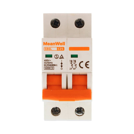 MeanWell MCB Interruttore Magnetotermico Automatico Curva C 2P 2M 6000A  C25A AC 400V IP20 IEC60898-1