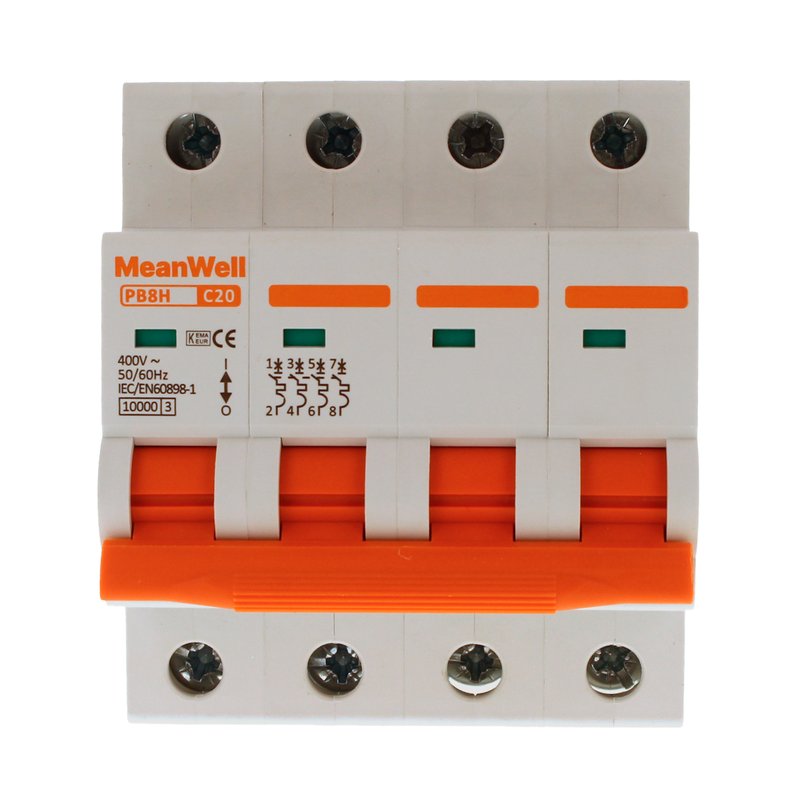 MeanWell MCB Interruttore Magnetotermico Automatico Curva C 4P 4M 10000A C20A AC 400V IP20 IEC60898-1