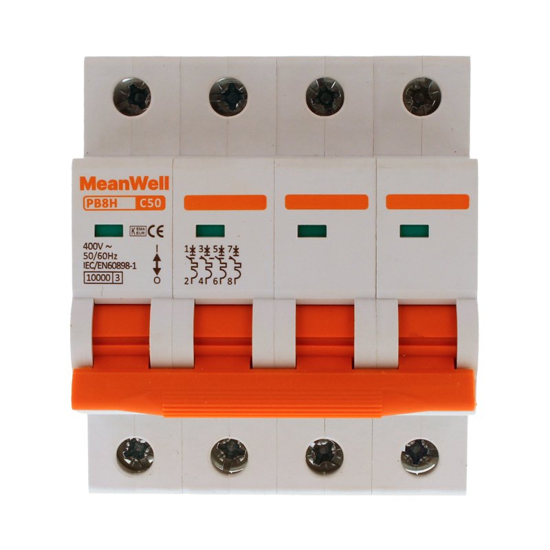 MeanWell MCB Interruttore Magnetotermico Automatico Curva C 4P 4M 10000A C50A AC 400V IP20 IEC60898-1