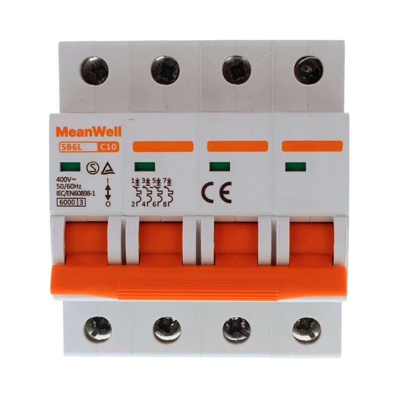 MeanWell MCB Interruttore Magnetotermico Automatico Curva C 4P 4M 6000A C10A AC 400V IP20 IEC60898-1