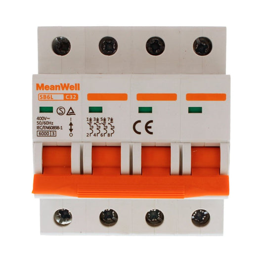 MeanWell MCB Interruttore Magnetotermico Automatico Curva C 4P 4M 6000A C32A AC 400V IP20 IEC60898-1