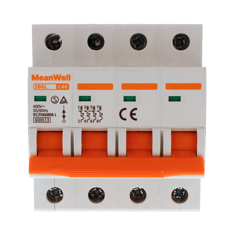 MeanWell MCB Interruttore Magnetotermico Automatico Curva C 4P 4M 6000A C40A AC 400V IP20 IEC60898-1