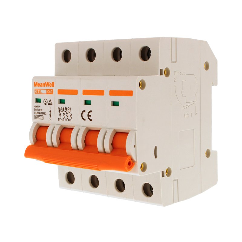 MeanWell MCB Interruttore Magnetotermico Automatico Curva C 4P 4M 6000A C40A AC 400V IP20 IEC60898-1