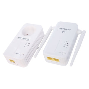 ADATTATORE PLC CON RIPETITORE WI-FI con 2 cavi RJ45 METRONIC