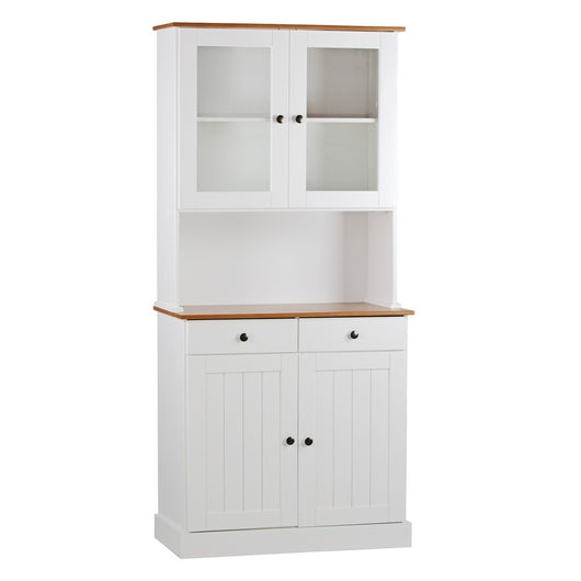 Credenza con vetrina 4 ante e 2 cassetti 88x197 cm in legno bianco/noce