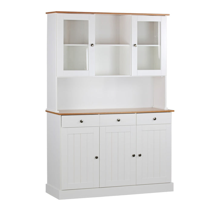 Credenza con vetrinetta 5 ante e 3 cassetti 128x197 cm in legno bianco/noce