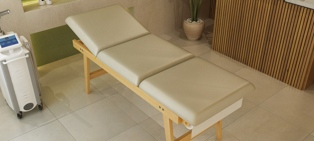 Lettino da Massaggio Visita Fisioterapia Fisso 3 Sezioni 190x70x75 cm 200 Kg Giano Beige