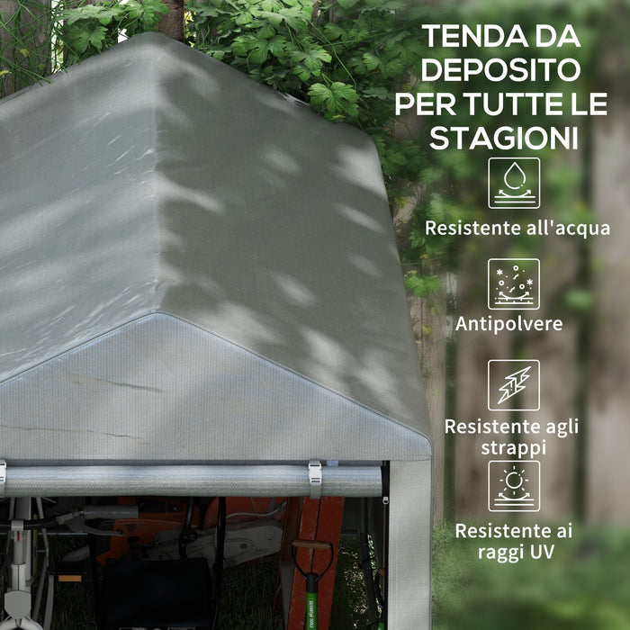 Capanno Box per Attrezzi da Giardino 120x179x165 cm Tenda in PE anti UV e Metallo Grigio chiaro