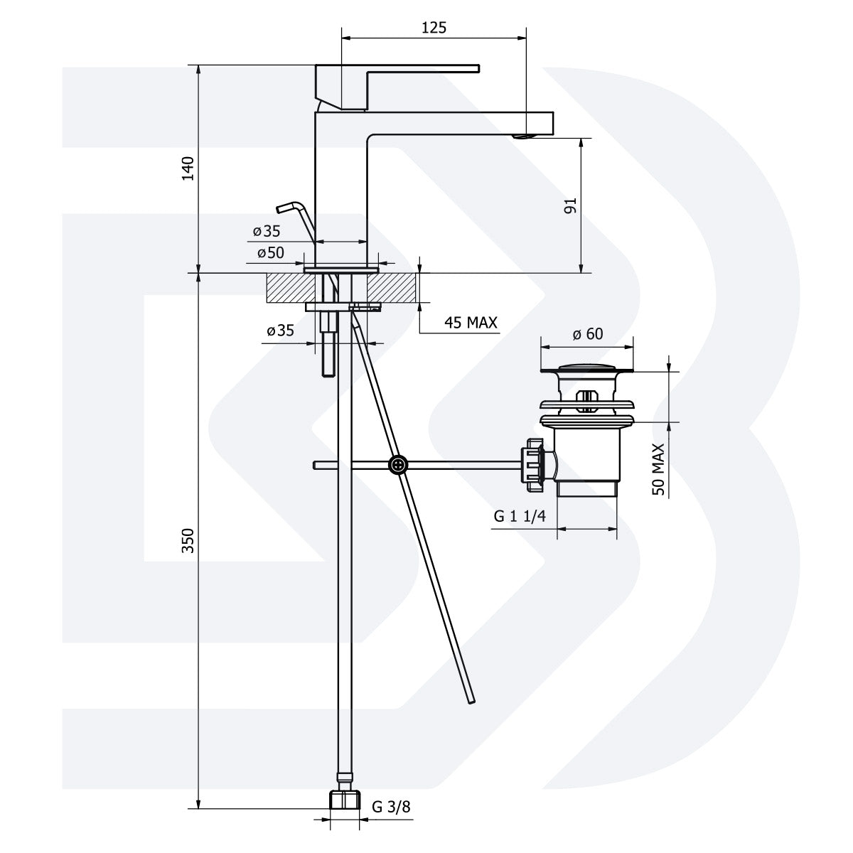 MISCELATORE MONOCOMANDO LAVABO CON SCARICO - 1” 1/4” - SERIE METRO BIANCHI - CROMO