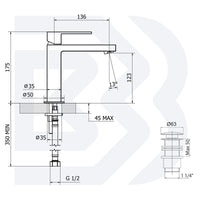 MISCELATORE MONOCOMANDO LAVABO MEDIO CON BOCCA LUNGA E SCARICO - 1” 1/4” CLIC-CLAC – SERIE METRO – BIANCHI – CROMO 