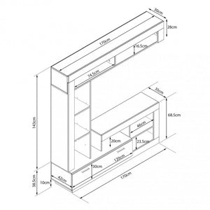 Parete Attrezzata Soggiorno Leonard 170x42x170 h cm in Truciolare bilaminato Nero