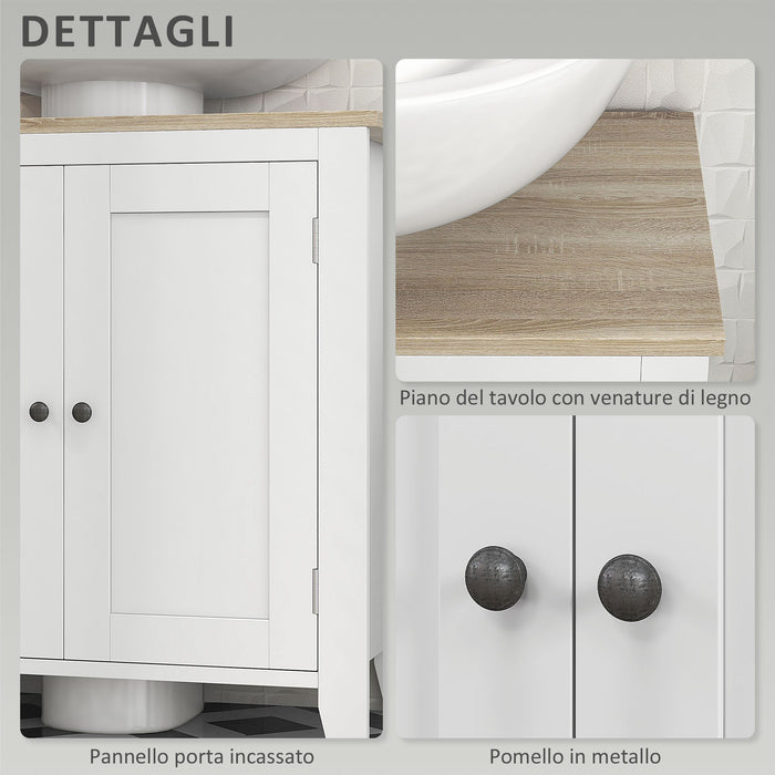 Mobile Sottolavabo Bagno a U con Ripiano Regolabile Interno 60x30x60 cm in MDF Bianco e Legno