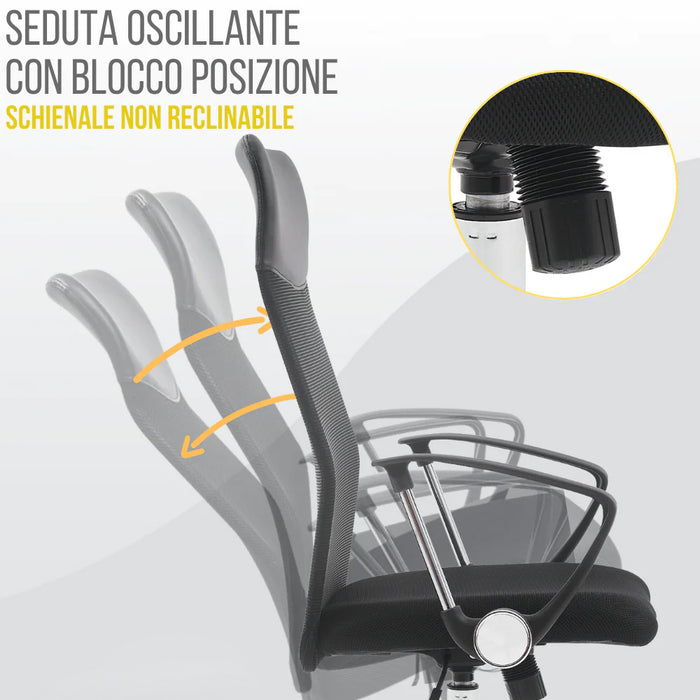 Sedia Direzionale da Ufficio 66x50x112/123 cm Ergonomica in Rete Mesh Certificata EN1335 Nera