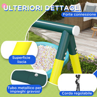 Set Altalene da Giardino Rotonda e Classica con Corda e Canestro 267x180x202 cm in Acciaio Giallo Verde e Blu