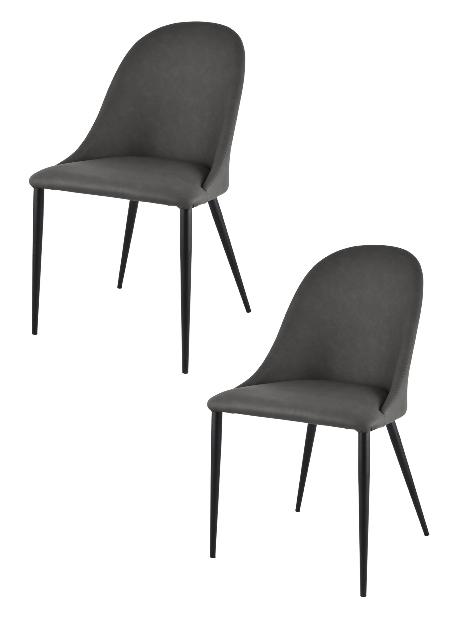 Set 2 sedie imbottite Jasmine Tommychairs, rivestite in finta pelle colore antracite e gambe in ferro nero opaco