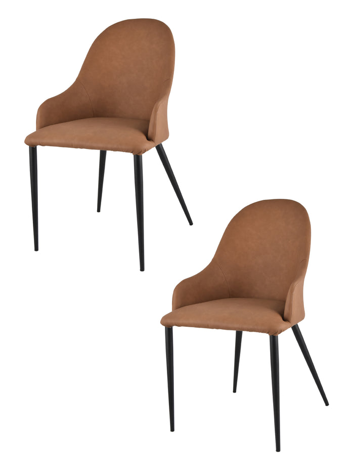 Set 2 sedie imbottite con braccioli Jessica Tommychairs, rivestite in finta pelle colore cuoio,gambe in ferro nero opaco