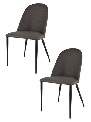 Set 2 sedie imbottite Jennifer Tommychairs, rivestite in finta pelle colore ippopotamo e gambe in ferro nero opaco