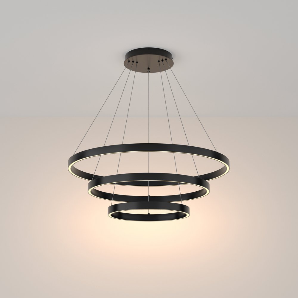 Lampadario A Sospensione Moderno Rim Alluminio Nero Luce Led 115W