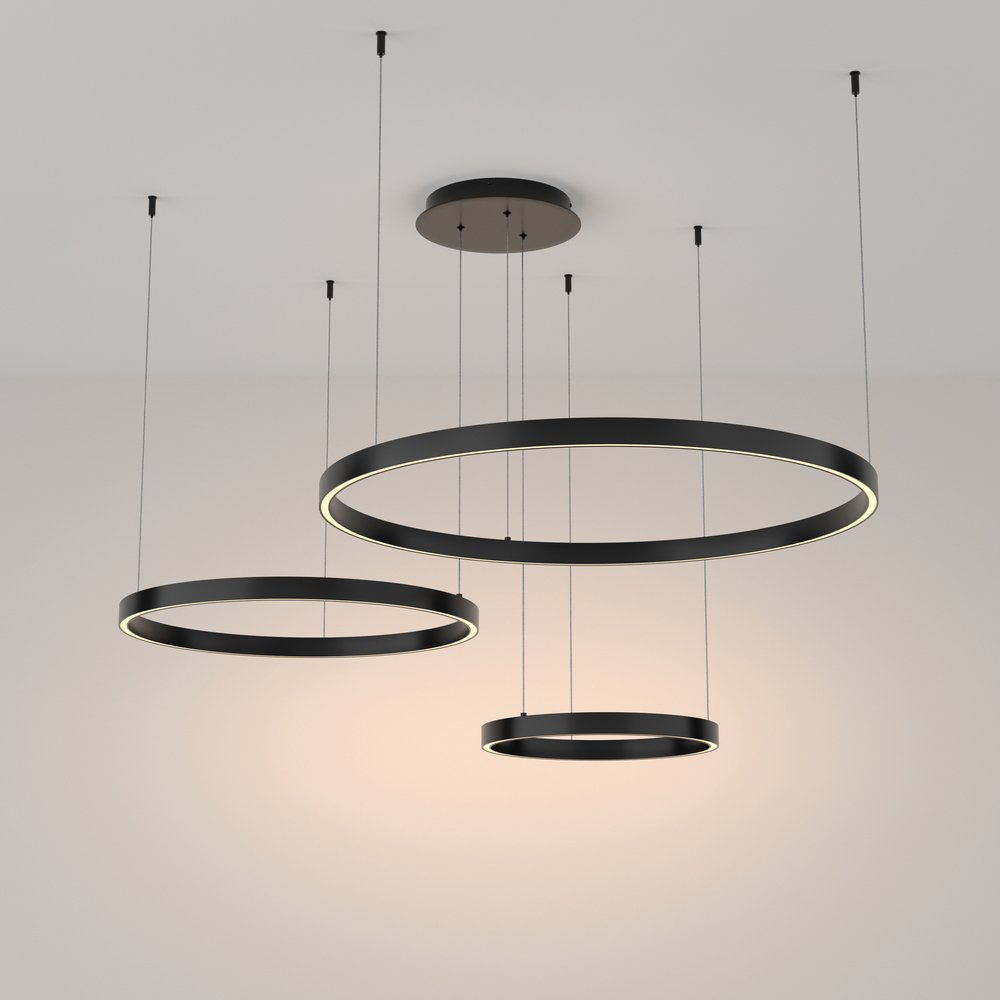 Lampadario A Sospensione Moderno Rim Alluminio Nero Luce Led 115W