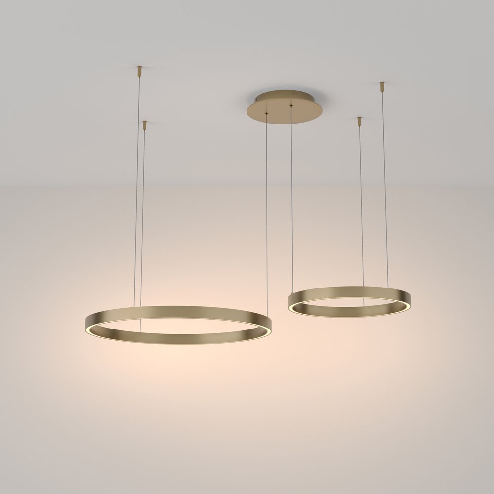 Lampadario A Sospensione Moderno Rim Alluminio Ottone 2 Luci Led 61W