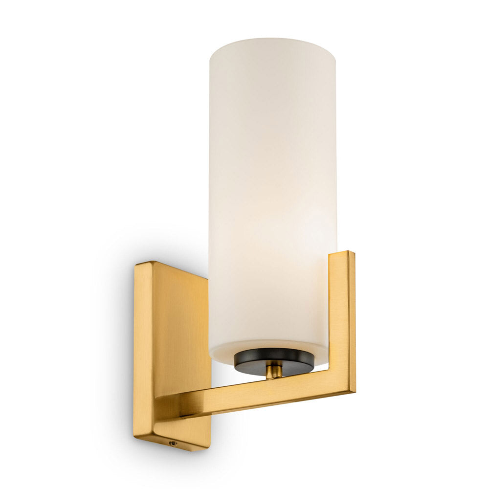 Applique Contermporanea Fortano 1 Luce Metallo Ottone Diffusore Vetro Bianco