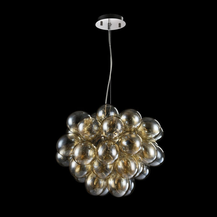 Lampadario Contemporaneo Baldo Metallo Nichel 8 Luci Diffusori Cognac