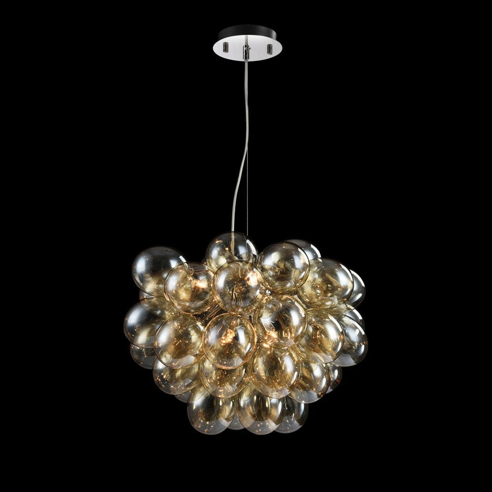 Lampadario Contemporaneo Baldo Metallo Nichel 8 Luci Diffusori Cognac