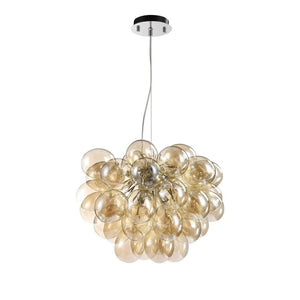 Lampadario Contemporaneo Baldo Metallo Nichel 8 Luci Diffusori Cognac