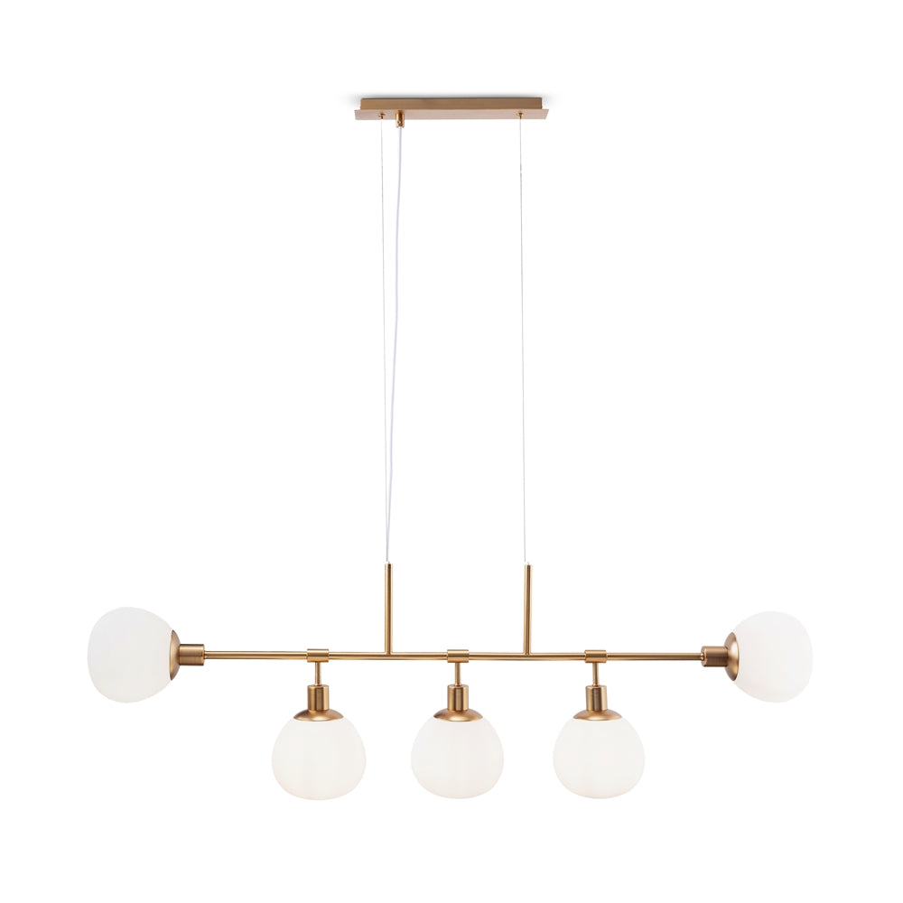 Lampadario Sospensione Erich Metallo Ottone 5 Luci E Diffusori Bianchi