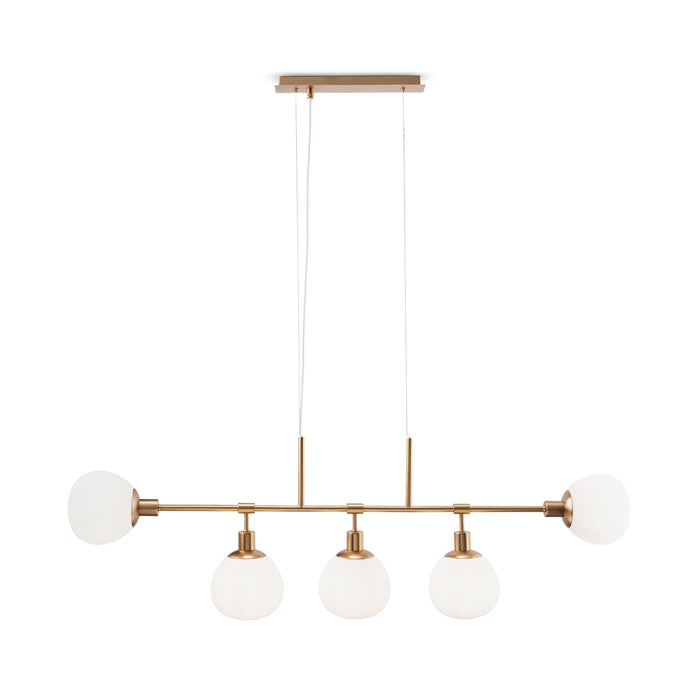 Lampadario Sospensione Erich Metallo Ottone 5 Luci E Diffusori Bianchi