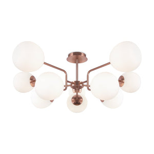 Lampadario Sospensione Erich Metallo Ottone 10 Luci E Diffusori Bianchi