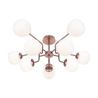 Lampadario Sospensione Erich Metallo Ottone 10 Luci E Diffusori Bianchi