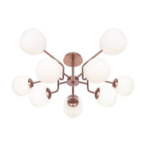 Lampadario Sospensione Erich Metallo Ottone 10 Luci E Diffusori Bianchi