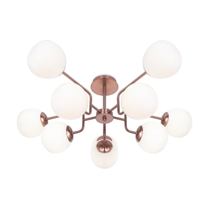 Lampadario Sospensione Erich Metallo Ottone 10 Luci E Diffusori Bianchi