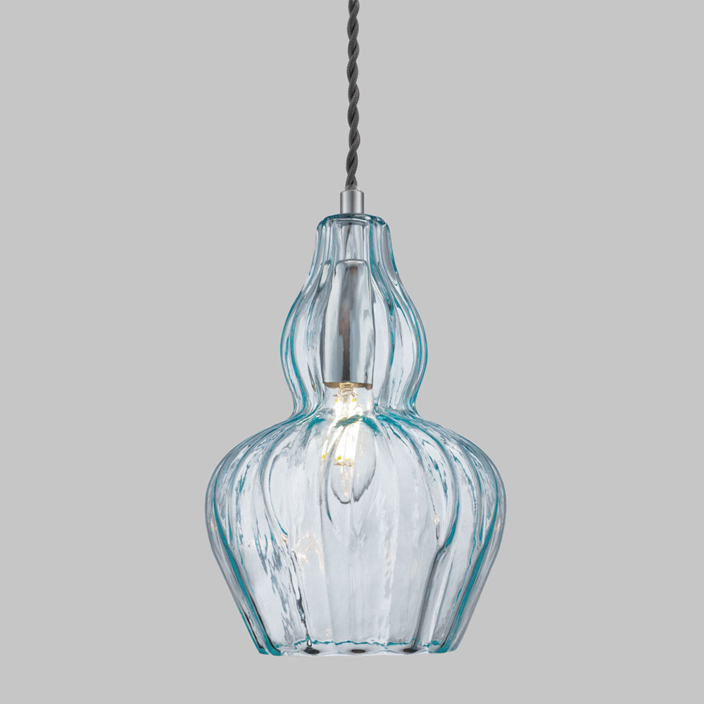 Sospensione Contemporanea Eustoma Metallo Nichel 1 Luce Diffusore Vetro Blu