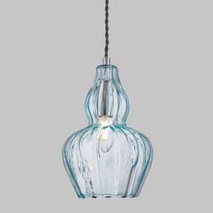 Sospensione Contemporanea Eustoma Metallo Nichel 1 Luce Diffusore Vetro Blu