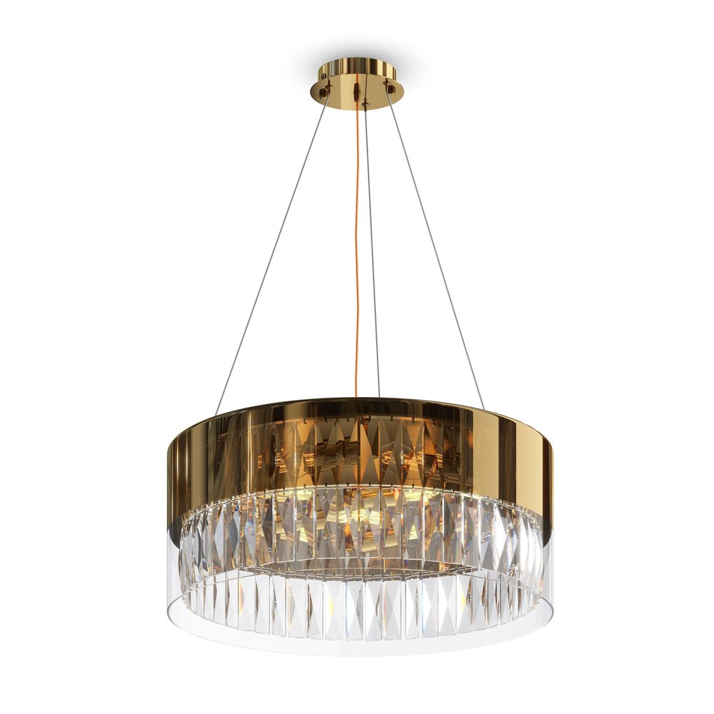 Lampadario Contemporaneo Wonderland Acciaio Oro 6 Luci Diffusori Vetro