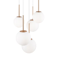 Lampadario Minimal Basic Form In Metallo Bianco E Oro 5 Luci E Diffusori Vetro