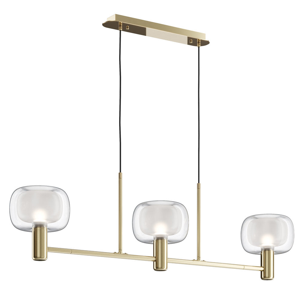 Lampadario Contemporaneo Vision Alluminio Oro 3 Luci Diffusori In Vetro Trasp