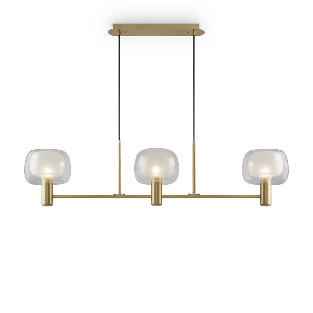 Lampadario Contemporaneo Vision Alluminio Oro 3 Luci Diffusori In Vetro Trasp