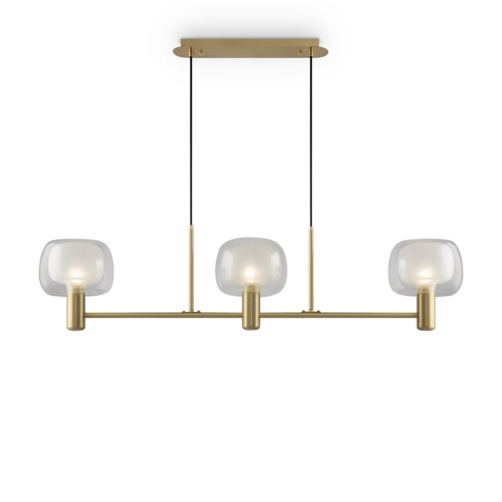 Lampadario Contemporaneo Vision Alluminio Oro 3 Luci Diffusori In Vetro Trasp