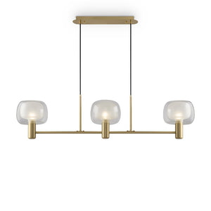 Lampadario Contemporaneo Vision Alluminio Oro 3 Luci Diffusori In Vetro Trasp