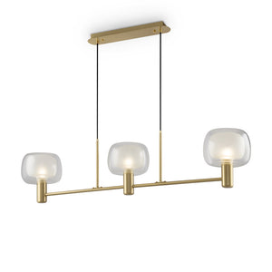 Lampadario Contemporaneo Vision Alluminio Oro 3 Luci Diffusori In Vetro Trasp