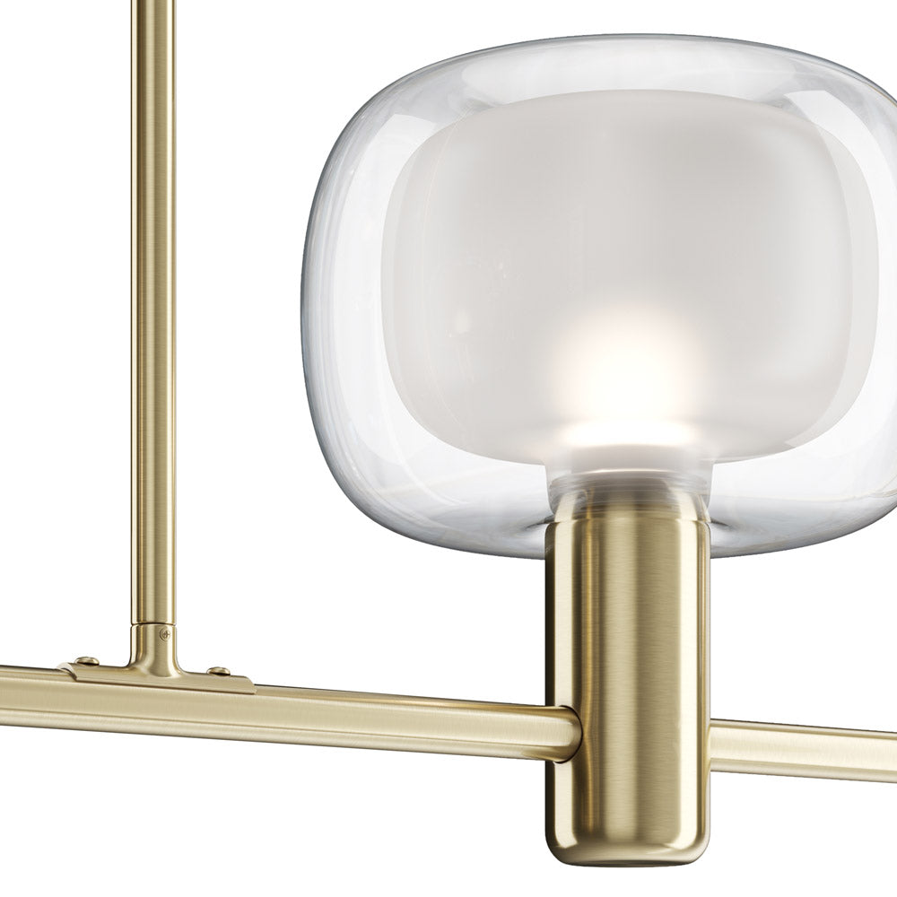 Lampadario Contemporaneo Vision Alluminio Oro 3 Luci Diffusori In Vetro Trasp