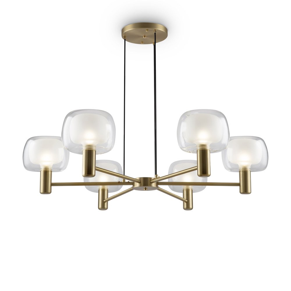 Lampadario Contemporaneo Vision Alluminio Oro 6 Luci Diffusori In Vetro Trasp